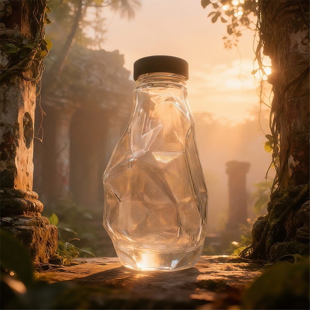 スクリュー キャップが付いている不規則な多角形のガラスの家庭用 350ml 蜂蜜の瓶